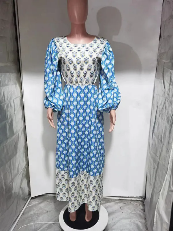 Backless Floral Dress - Lantern Sleeves