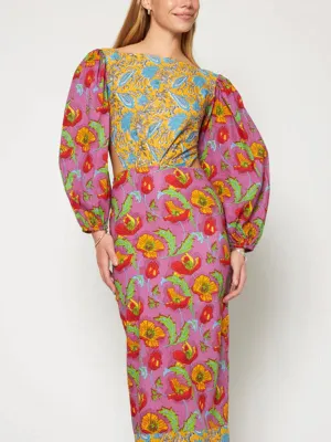 Backless Floral Dress - Lantern Sleeves