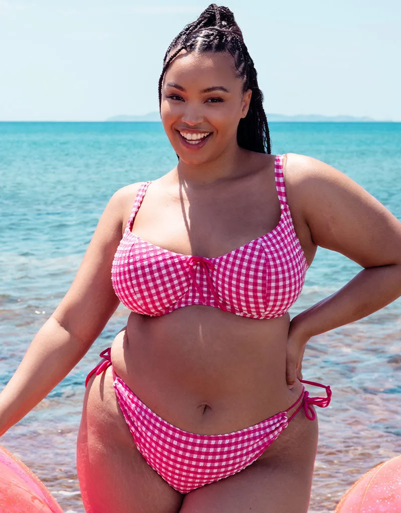 Curvy Kate Holiday Check Tie-Side Bikini Brief Raspberry Pink