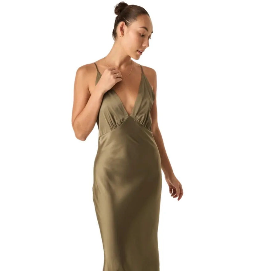Gingerlilly Fern Olive Silky Satin Long Chemise