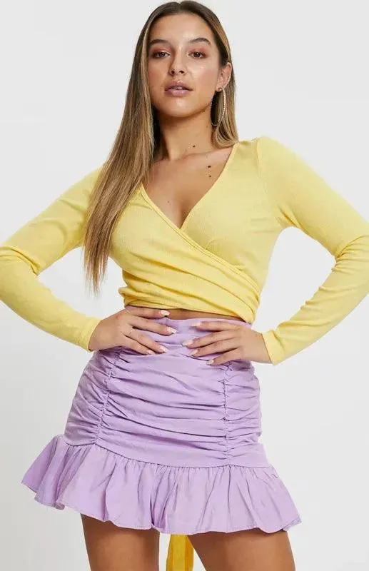 High-Waisted Pleated Ruffle Mini Skirt