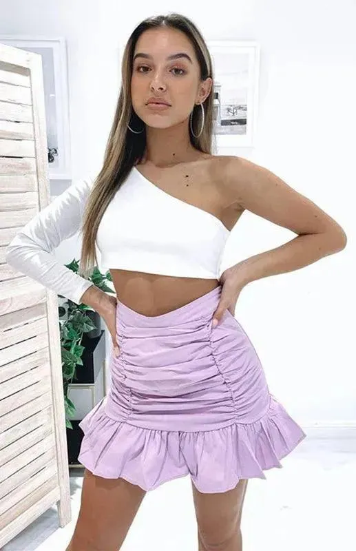 High-Waisted Pleated Ruffle Mini Skirt