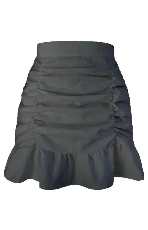 High-Waisted Pleated Ruffle Mini Skirt