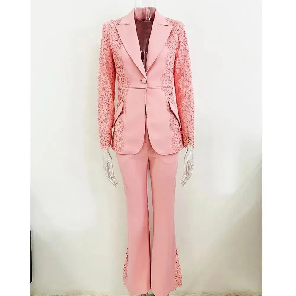 Lace Patchwork Women Pant Suit. Flared Pants