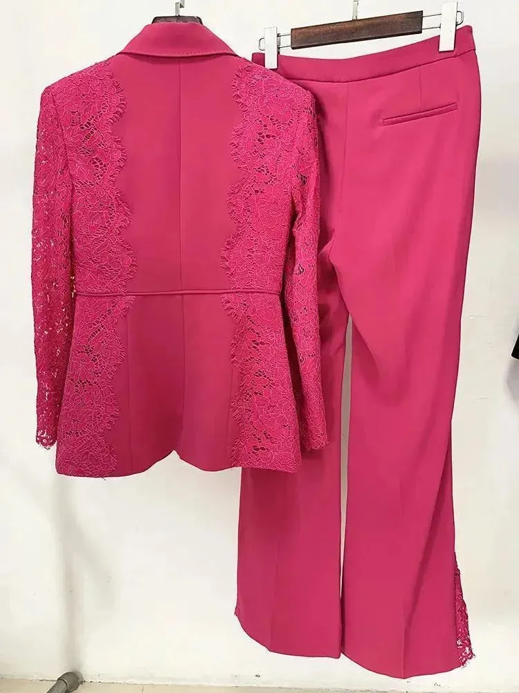 Lace Patchwork Women Pant Suit. Flared Pants