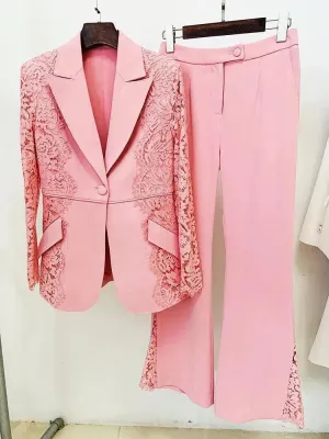 Lace Patchwork Women Pant Suit. Flared Pants