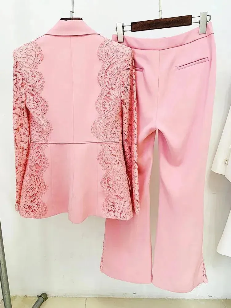 Lace Patchwork Women Pant Suit. Flared Pants