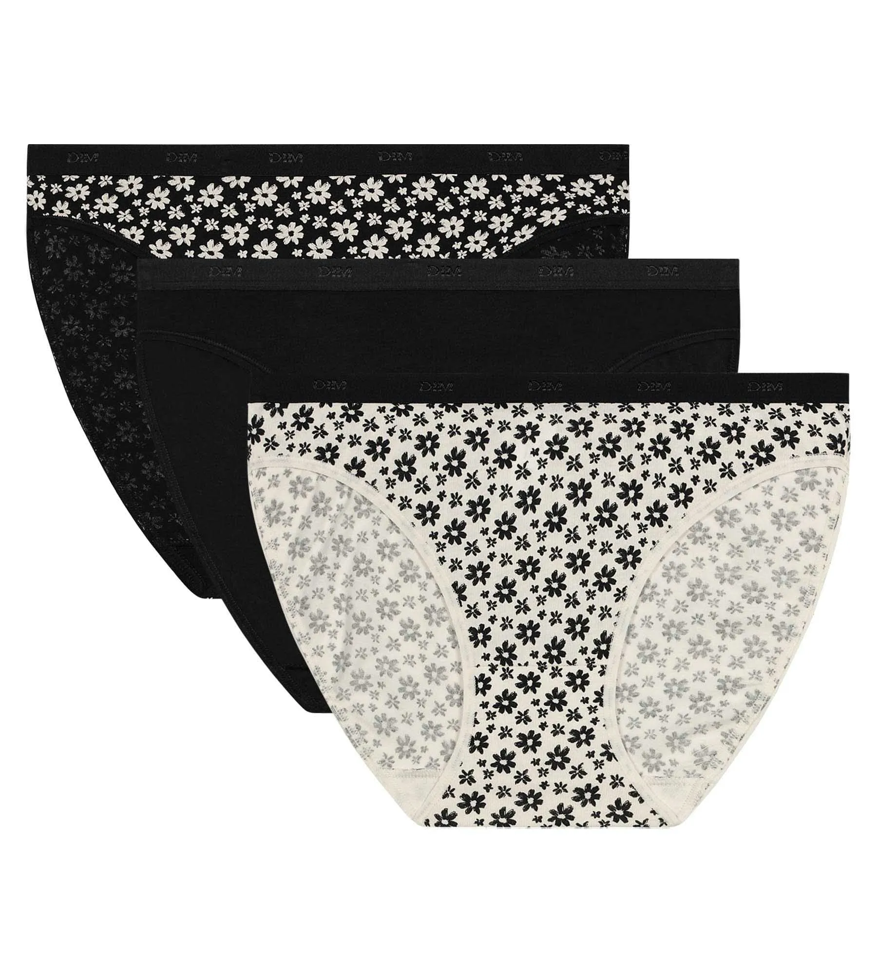 Pack of 3 stretch cotton floral knickers White Black Les Pockets