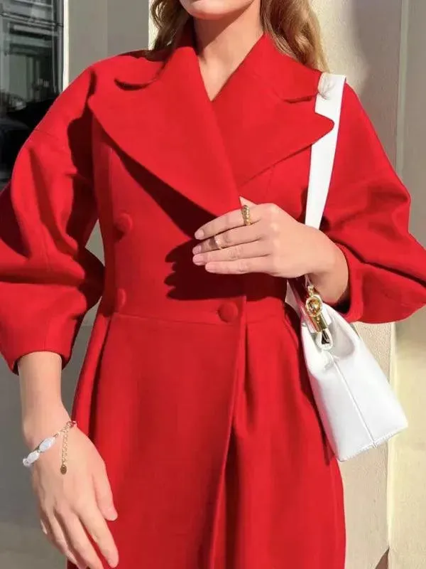 Retro Court Style Woolen Overcoat with Lantern Sleeves