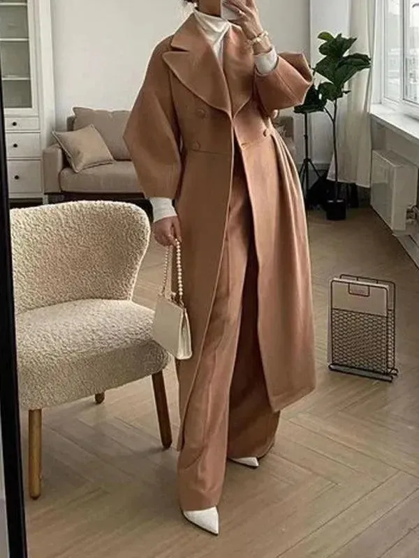 Retro Court Style Woolen Overcoat with Lantern Sleeves