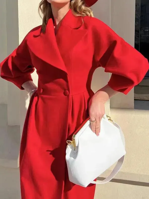 Retro Court Style Woolen Overcoat with Lantern Sleeves