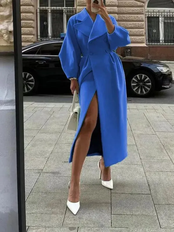 Retro Court Style Woolen Overcoat with Lantern Sleeves
