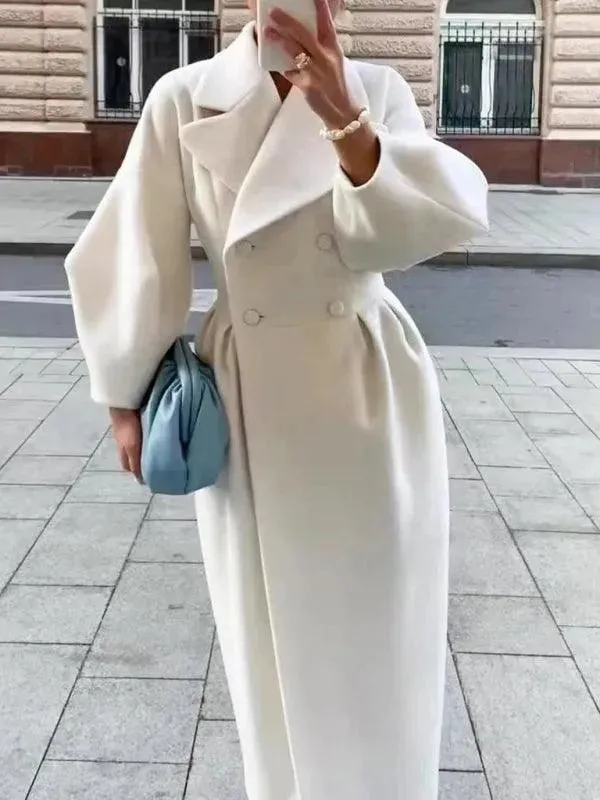 Retro Court Style Woolen Overcoat with Lantern Sleeves