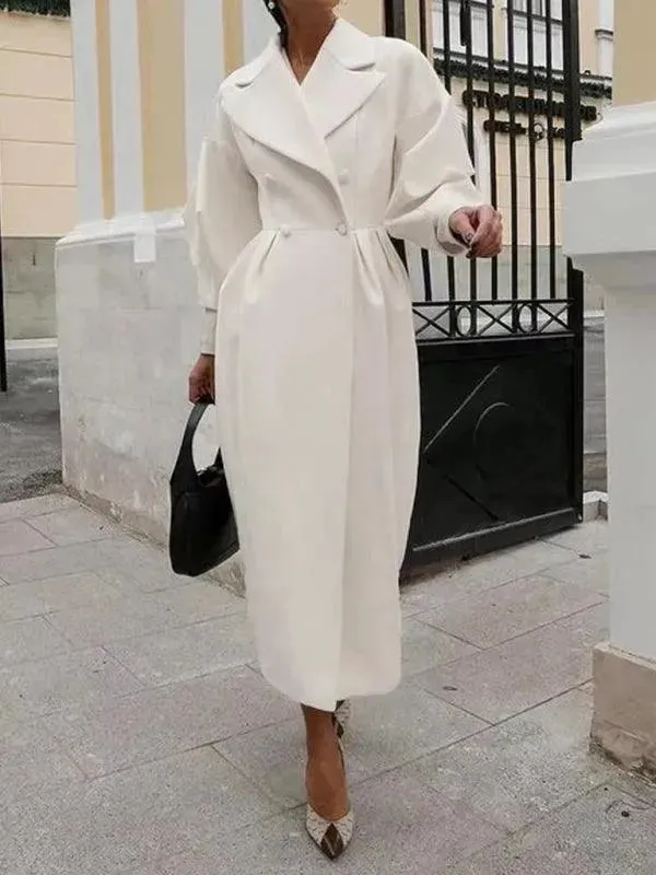 Retro Court Style Woolen Overcoat with Lantern Sleeves