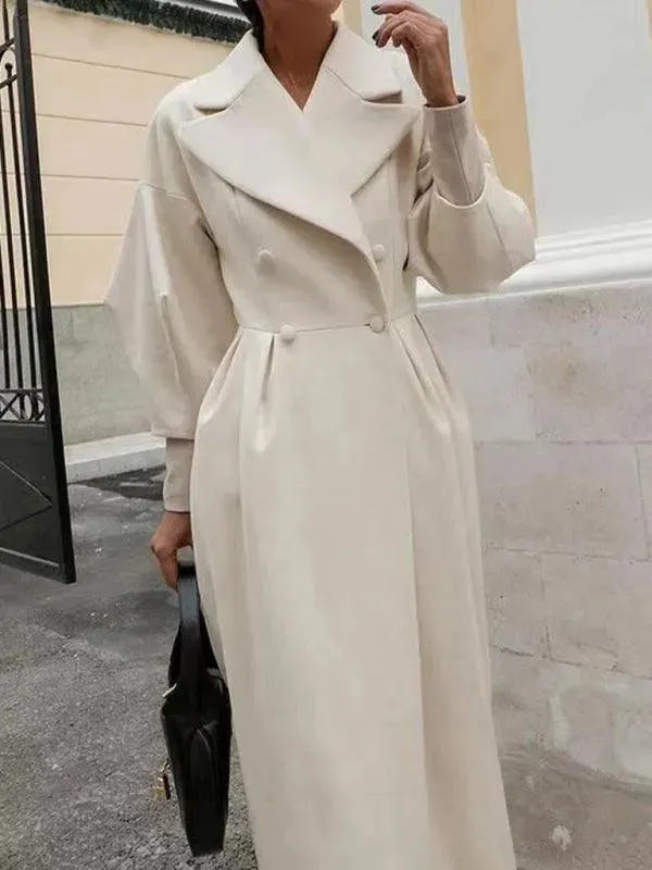 Retro Court Style Woolen Overcoat with Lantern Sleeves