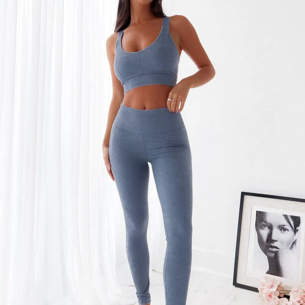 Seamless Ribbed Sports Bra- Blue