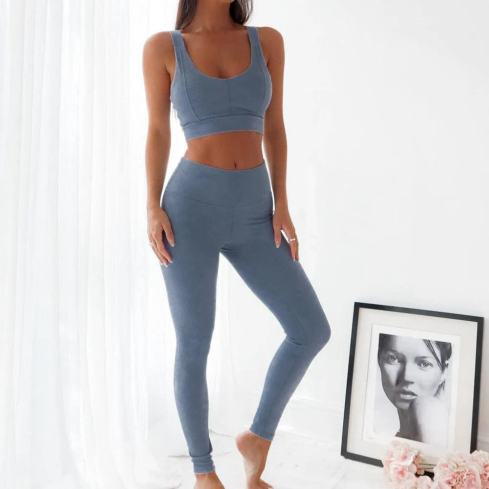 Seamless Ribbed Sports Bra- Blue