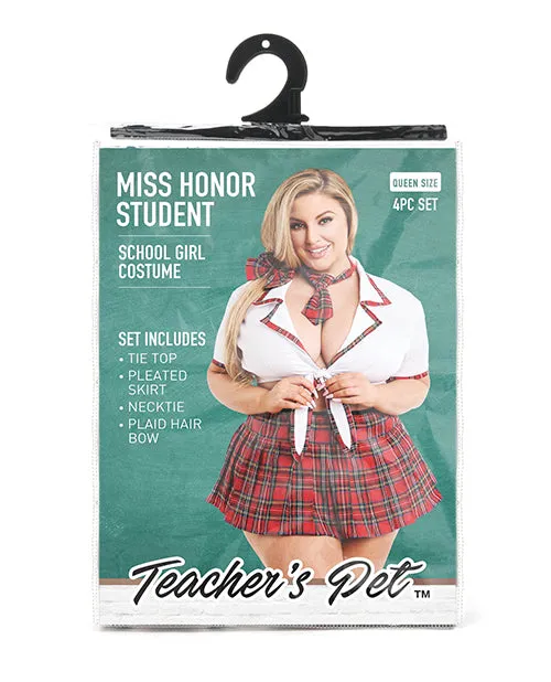 Teacher's Pet Ms Honor Student School Girl Tie Top. Pleated Skirt. Neck Tie & Hair Bow Red