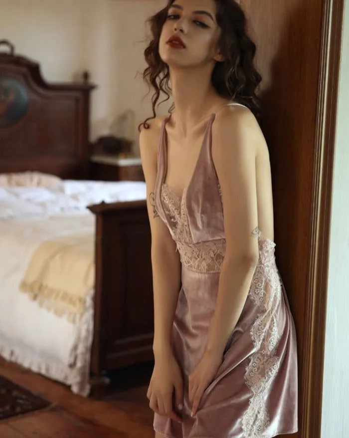 Temptation Velvet Lace Backless Nightdress