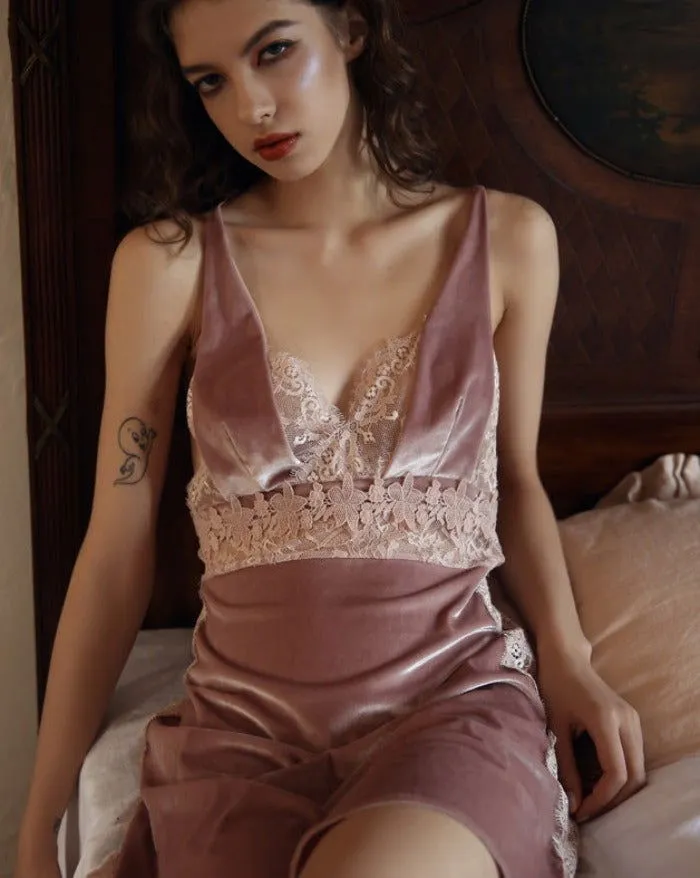 Temptation Velvet Lace Backless Nightdress