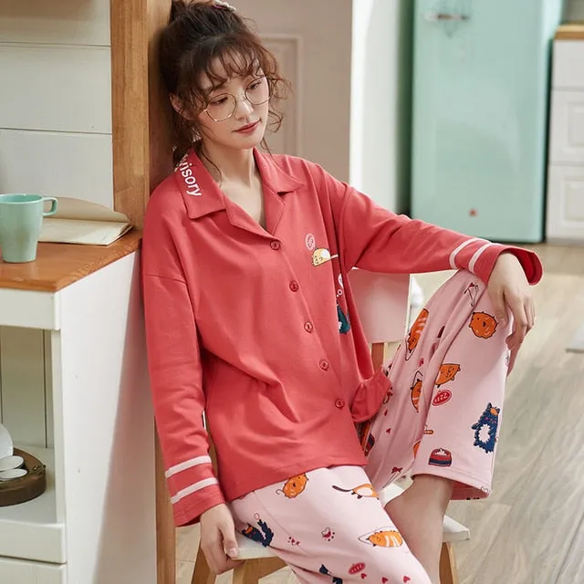Women Clothes for Autumn winter Pajamas Sets O-Neck Sleepwear Lovely Rabbit Pijamas Mujer Long Sleeve Cotton Sexy Pyjamas Female