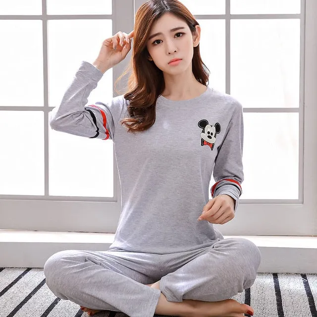 Women Clothes for Autumn winter Pajamas Sets O-Neck Sleepwear Lovely Rabbit Pijamas Mujer Long Sleeve Cotton Sexy Pyjamas Female