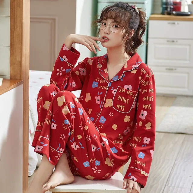 Women Clothes for Autumn winter Pajamas Sets O-Neck Sleepwear Lovely Rabbit Pijamas Mujer Long Sleeve Cotton Sexy Pyjamas Female