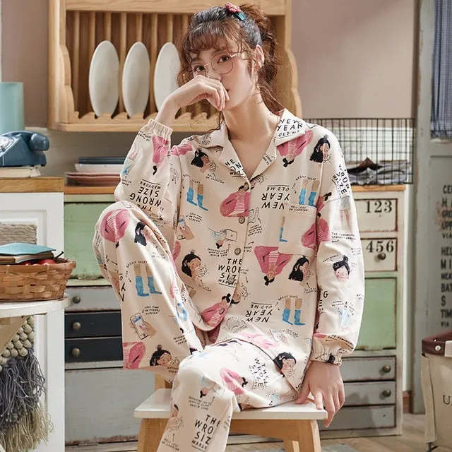 Women Clothes for Autumn winter Pajamas Sets O-Neck Sleepwear Lovely Rabbit Pijamas Mujer Long Sleeve Cotton Sexy Pyjamas Female