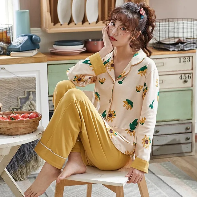 Women Clothes for Autumn winter Pajamas Sets O-Neck Sleepwear Lovely Rabbit Pijamas Mujer Long Sleeve Cotton Sexy Pyjamas Female