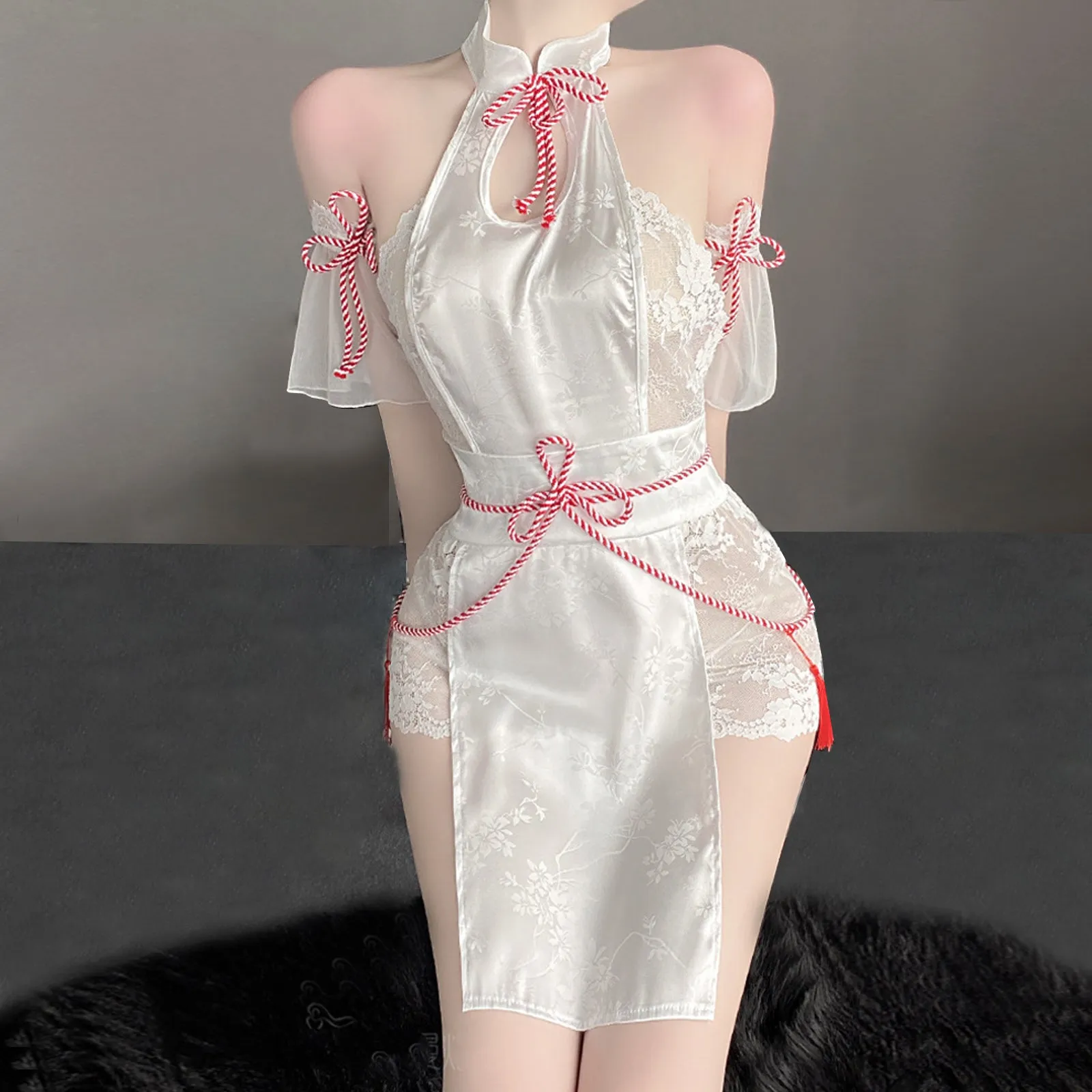 Yomorio Sexy Lace Chinese Style Lingerie Cosplay Costume White Backless Anime Dress
