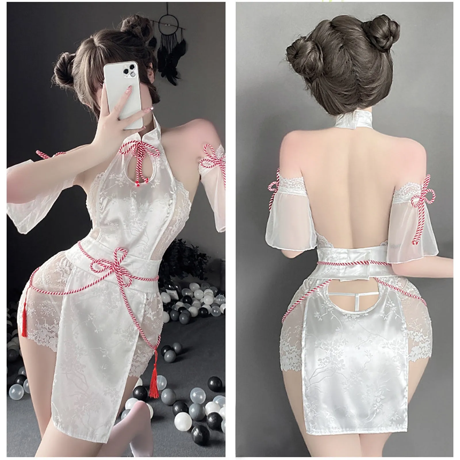 Yomorio Sexy Lace Chinese Style Lingerie Cosplay Costume White Backless Anime Dress