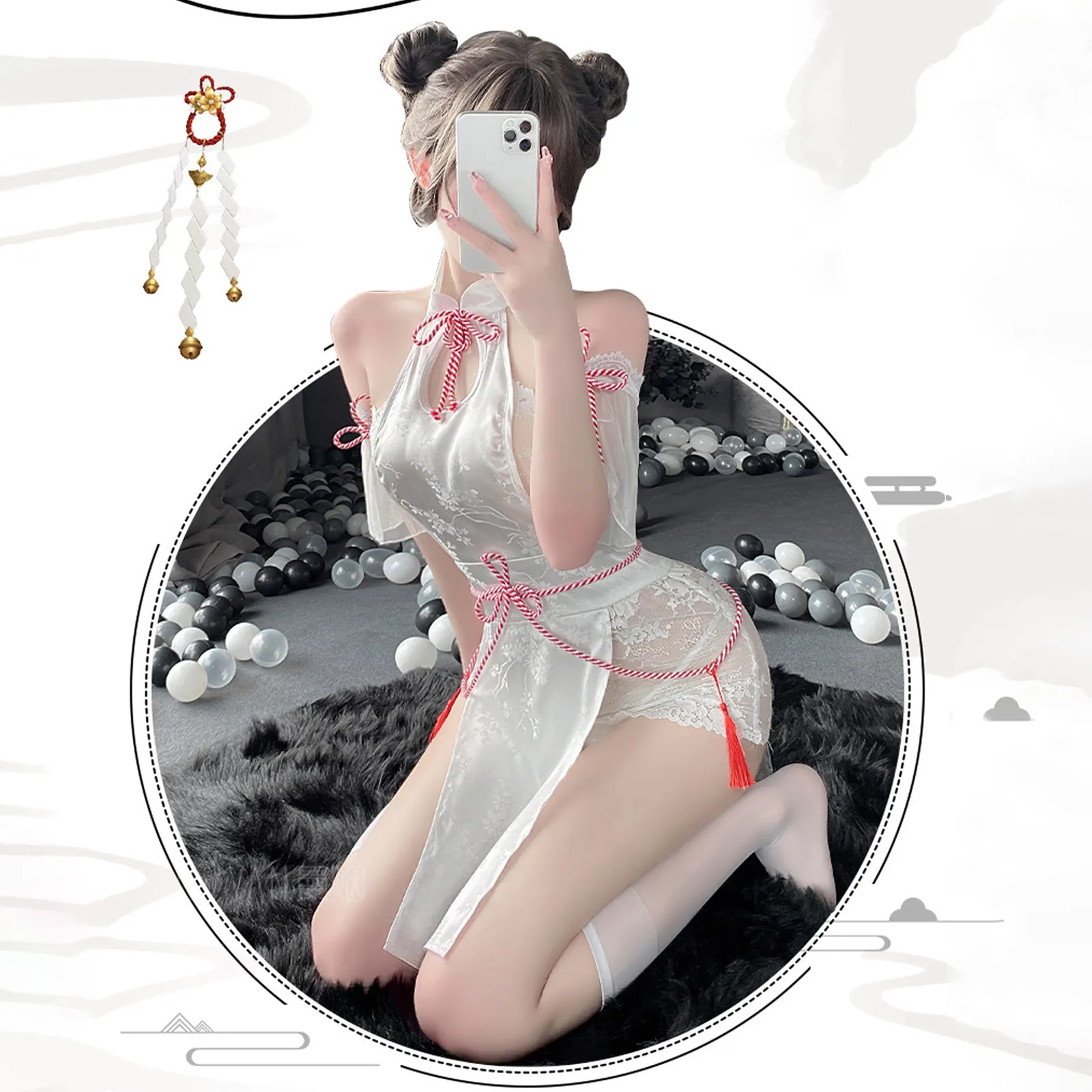 Yomorio Sexy Lace Chinese Style Lingerie Cosplay Costume White Backless Anime Dress