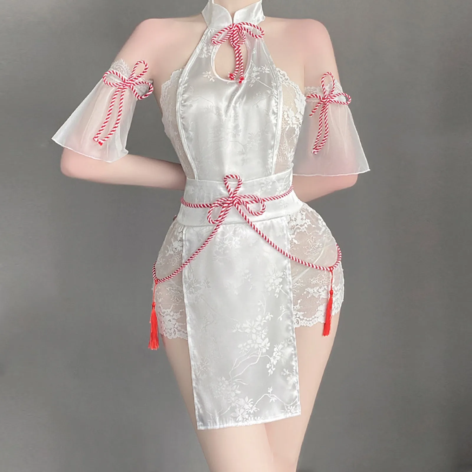 Yomorio Sexy Lace Chinese Style Lingerie Cosplay Costume White Backless Anime Dress